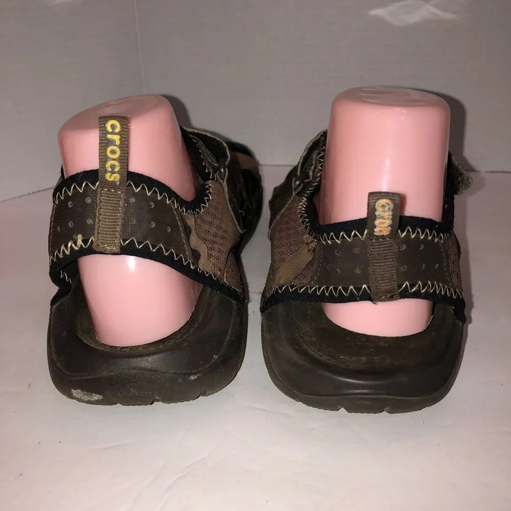 Crocs Mens Size 10 Brown Black Swiftwater Fisherman Mesh Deck Sandals Shoes